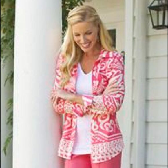 Sharon Young Top womens size small Botton Up Geo Print cotton shirt Boho Blouse - Picture 1 of 10